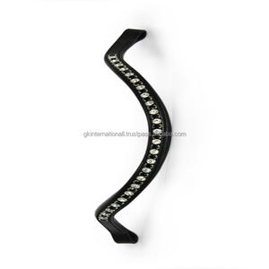 Customized <b>Crystals</b> Decorative Black Empty Channel Leather Horse Brow Band with Cow Softy Padding <b>Stitched</b> Bridle brow band - Product Image 2