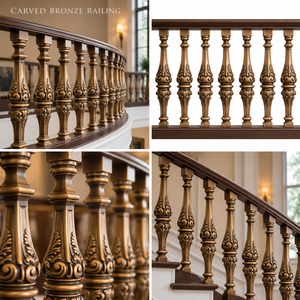 Rampe en bronze sculpté avec meneaux floraux sculptés pour hôtels de luxe, villas et escaliers courbes - Product Image 5