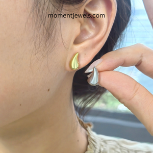 Pendientes de Plata de Ley 925 con Forma de Gota de Agua para Mujer, Pendientes de Botón con Baño de Oro de 18K - Product Image 5