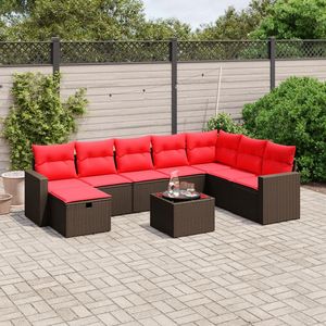 Set di divani da giardino in polyrattan marrone da 9 pezzi con cuscini, elegante collezione di mobili da esterno - Product Image 1