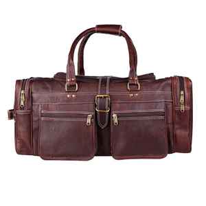 Classic Brown <b>Leather</b> Travel Duffel <b>Bag</b> With Zipper Hasp Closure Unisex <b>Soft</b> Handle 20-35L Capacity - Product Image 3