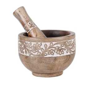 Skies Trader Horizontal Line Detail Wood Mortar and Pestle Set Manual Spice <b>Herb</b> <b>Grinder</b> Garlic Crusher Kitchen Grinding Bowl - Product Image 2