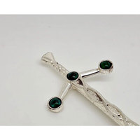 Vintage Scottish Sword Claymore Silver Tone Metal Malachite Celtic Kilt Pin Brooch Hot Sell
