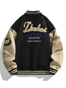 Customized Premium Quality 100% Cotton Men's Black Varsity <b>Jacket</b> With Embroidered Patches And Contrast Sleeves Regular Fit OEM - Product Image 5