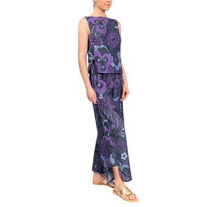 Conjunto de Salón para Mujer con Estampado Floral, Top sin Mangas, Pantalones de Pierna Ancha, Viscosa y Algodón, Cintura Elástica, Ropa Casual de Verano - Product Image 3