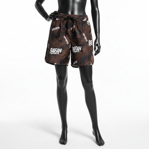 กางเกงว่ายน้ำผู้หญิง 135 GSM ผ้าไมโครไฟเบอร์โพลีเอสเตอร์น้ำหนักเบา แห้งเร็ว สีน้ำตาล ดำ ลายพราง โลโก้แบบซับลิเมชั่น - Product Image 5