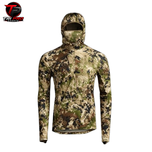 Sudadera con capucha de rendimiento para hombre, para exteriores, color verde bronceado, con camuflaje digital de píxeles, de cierre de cremallera de un cuarto, para caza, con máscara facial integrada - Product Image 2