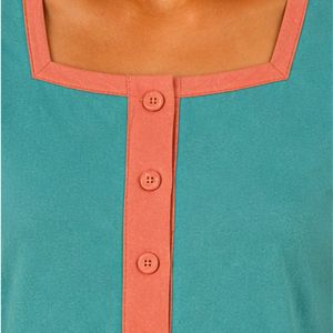 Turquoise And Coral Women Two Piece Shorts Set Square Neck Button <b>Top</b> Heart Print Casual Summer Cotton Lounge Wear Outfit Custom - Product Image 6