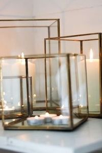 Vintage Glass & Brass Box Showcase, <b>Cube</b> Shaped Display case Set of 4 Boxes - Product Image 2