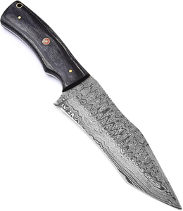 Couteau de chasse et de camping en acier Damas massif de qualité supérieure, lame fixe, survie en extérieur, étui en cuir, support OEM, garantie 3 ans - Product Image 5