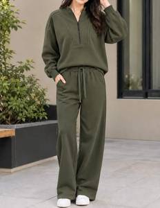 Conjunto Deportivo Corto de Algodón 100% para Mujer, Uso Diario, Sudadera con Cierre y Pantalones Anchos, Estilo Casual, Servicio OEM - Product Image 2
