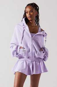 Ensemble sweat à capuche zippé oversize lavande pour femme, jupe à volants, tenue décontractée trois pièces en polaire respirante à manches longues pour l'hiver - Product Image 5