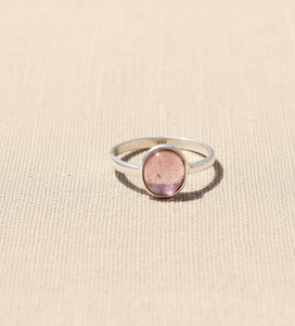 Bague en argent sterling 925 avec tourmaline rose ovale cabochon, plaquée or rose et or jaune, bijoux faits à la main avec pierres précieuses naturelles pour femmes - Product Image 3