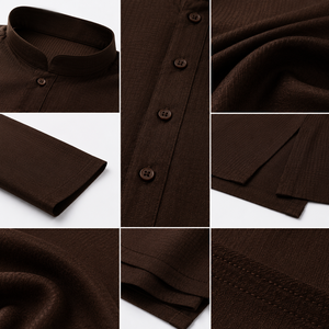 Men Chocolate Silk Kurta Chinese Collar Ethnic Wear Shirt Premium Traditional <b>Indian</b> Festive Wear Tunic <b>Top</b> Custom - Product Image 6