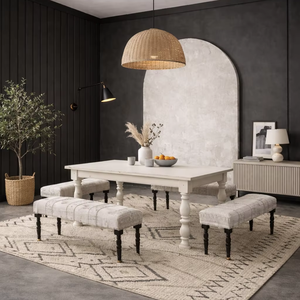 Table à manger extensible 6 places en chêne blanc, style ferme moderne, faite à la main, pour appartement – Conception durable et écologique, assemblée - Product Image 1