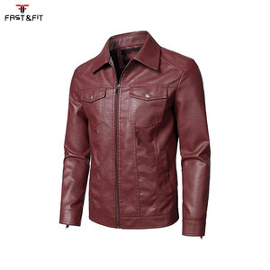 Nouvelle veste en toile et cuir vintage décontractée pour homme, tenue d'hiver, design motard, poche avant, logo - Product Image 4