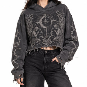 Nouveauté : Sweat à capuche pour femme de qualité supérieure, décontracté, respirant, coupe courte, effet usé, pour adulte - Product Image 1