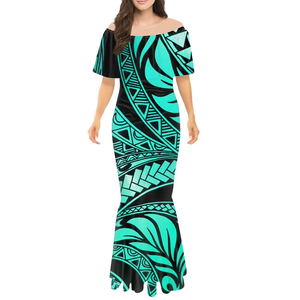 Vestido Puletasi Samoano Tradicional con Estampado Polinesio, Diseño Personalizado, Vestidos de Sirena con Hombros Descubiertos, Vestidos Puletasi Ajustados para Mujer - Product Image 1