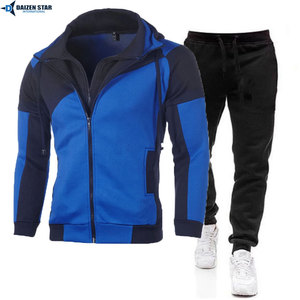 Men's <b>White</b> Navy Color Blocking Hooded <b>Tracksuit</b> Full Sleeve Zipper Sweatshirt Pants Set Breathable Polyester Autumn Wear - Product Image 4