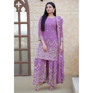 Hermoso traje Sharara de fiesta para mujer con Conjunto de Trabajo bordado con secuencia - Product Image 1