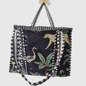 Bohemian Cotton Tote Bag With <b>Leopard</b> <b>Print</b> And Tropical Pattern Open Top Design For Shopping All Seasons - Product Image 4