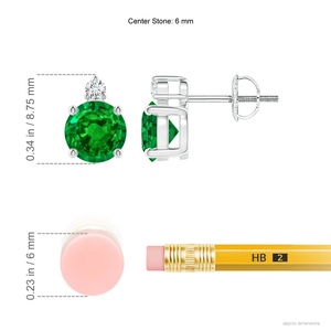 Pendientes Redondos de Esmeralda y Diamante en Oro Blanco de 14kt, Joyería Fina con Cierre de Rosca, Piedra de Nacimiento de Mayo, Regalo de Lujo para Ella - Product Image 2