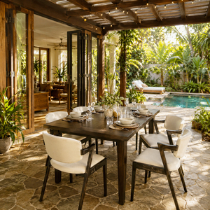 Premium Solid Teak Modern <b>Foldable</b> 7-Piece <b>Dining</b> Set with Upholstered <b>Chairs</b> <b>for</b> Home Farmhouse Villa & Hotel Use - Product Image 5