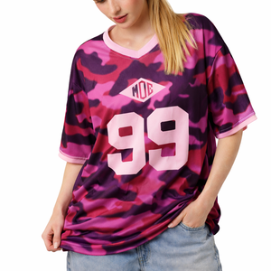 Maillot de football américain tendance 2026 pour femme, camouflage rose, col en V oversize, personnalisable pour équipe, fournisseur en gros OEM ODM - Product Image 4