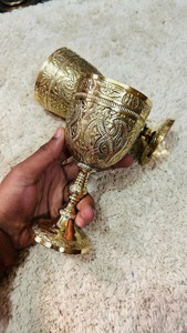 <b>Wine</b> Cups Wedding Decor 2 Pieces Metal Craft Customizable Brass <b>Goblets</b> Vintage Embossed Bell Shape - Product Image 4