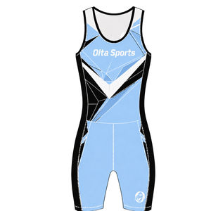 Combinaison de compétition de course à rames bleu clair, noir et blanc pour homme, sans manches, uniforme de performance, maillot de compétition personnalisé, vente en gros - Product Image 1