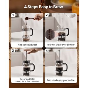Caffettiera French Press 34 Once (1 Litro) in Vetro Borosilicato, Grande Capacità 350ml/1L, Filtro in Acciaio Inossidabile, Teiera Inclusa - Product Image 4