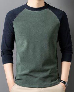 Camiseta de Manga Larga con Cuello Redondo y Bloques de Color para Hombre, Estilo Raglán, Bordada, Casual, Lavable a Máquina, Cómoda - Product Image 2