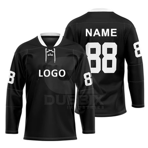 Maillot de hockey sur glace noir pour homme, manches longues, sublimé, 100 % polyester, anti-humidité, antibactérien, numéro d'équipe sur le devant - Product Image 2