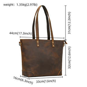 Bolso Tote de Cuero Genuino Vintage, Color Sólido, Cierre con Broches, Uso Diario, Todas las Temporadas, Estilo Femenino - Product Image 2