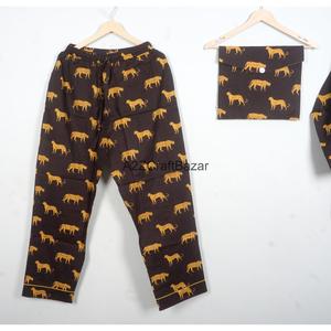 Conjunto de pijama de algodón para mujer, ropa de dormir estampada, conjunto de pijama de dos piezas con cintura elástica, pantalones de manga larga para verano - Product Image 4
