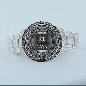 นาฬิกาข้อมือผู้ชาย VANA JEWELS สไตล์ฮิปฮอปสุดหรู ประดับเพชรโมอิสซาไนต์ ตัวเรือนสแตนเลสทรงกลม หน้าปัดอนาล็อก ระบบกลไก กระจก  ฝังเพชรเต็มหน้าปัด - Product Image 1