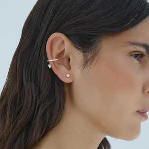 Diamond <b>Ear</b> <b>Cuff</b> 10K 14K 18K Solid Gold Pear Round Cut Lab Grown Prong Set 1.8mm Band Non Pierced Minimalist Luxury Fine Jewelry - Product Image 2