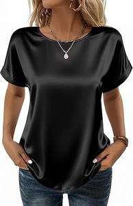 Blusa de Satén para Mujer, Estilo Casual de Negocios, Manga Corta, Cuello Redondo, Camiseta de Seda, Ropa de Verano - Product Image 6
