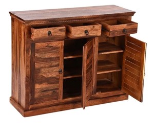 Grand meuble à chaussures en bois massif |   Organisateur d'entrée à 3 portes avec persiennes et tiroirs |   Meubles en bois en gros - Product Image 5
