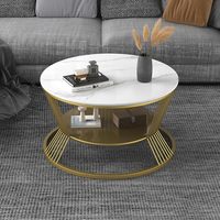 Table basse ronde de haute qualité, moderne, durable, écologique, en métal et marbre, or et blanc, pour salon