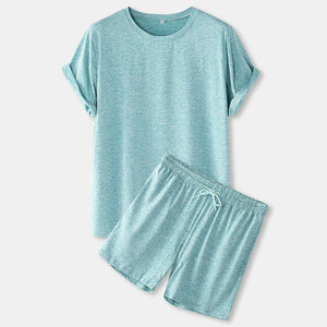 Nuevo conjunto personalizado de camiseta y pantalones cortos de verano para hombre, conjunto deportivo de tela de algodón, camiseta y pantalones cortos para hombre, conjunto de dos piezas. - Product Image 1