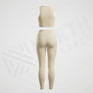 Custom Made Premium Womens Fitness Wear Solid Pattern Yoga Set Elastic Waist <b>Closure</b> <b>Bra</b> Top Gym Activewear Wholesale - Product Image 2