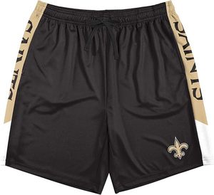 Pantalones Cortos Negros de Poliéster de los New Orleans Saints con Franjas Laterales Doradas y Logotipo del Equipo, Ropa Deportiva Resistente - Product Image 1