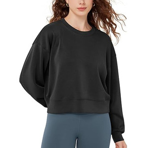 Sudadera de lujo de poliéster y algodón con cuello redondo, lisa, con logotipo bordado personalizado, informal, para mujer. - Product Image 3