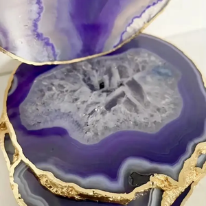Wholesale Luxurious Modern Home Table Decor Elegant Feng Shui Style Natural Purple Agate <b>Coasters</b> <b>Gold</b> Trim Crystal Handmade - Product Image 4