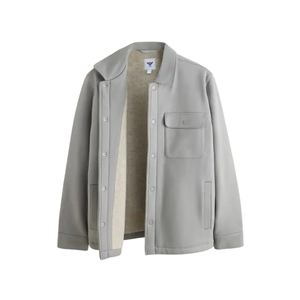 Veste Shacket Homme Gris Glacé Doublée Polaire Sherpa, Boutonnée sur le Devant, Vêtement d'Hiver, Poche Poitrine, Douce, Chaude, Décontractée, Usage Quotidien, Couche Supérieure - Product Image 3