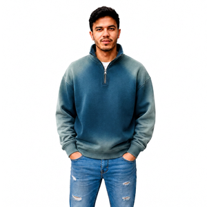 Pull à col zippé pour homme effet délavé personnalisé, style streetwear, vente en gros, marque privée, fournisseur et fabricant de vêtements OEM - Product Image 5