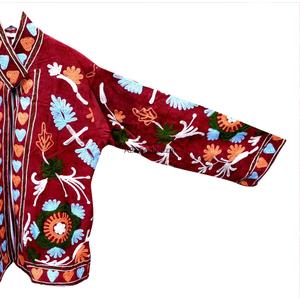 Handmade Corduroy Suzani Jacket Women's Floral Embroidered Cotton Stripe Lining Autumn <b>Winter</b> Fashion <b>Coat</b> - Product Image 2