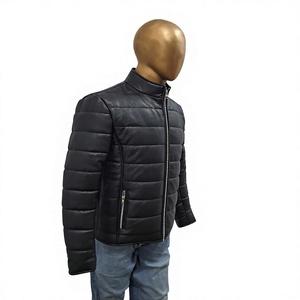 Nabtay Sports Men'<b>s</b> Genuine Leather Waterproof Biker Style Winter Puffer <b>Jacket</b> with Stand Collar - Product Image 4