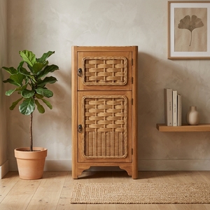New Vintage Antique Multifunctional Teak Wood Cabinet Natural Rattan Woven Sideboard Buffet <b>Small</b> Storage Apartment Wooden - Product Image 3